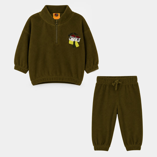 Infant Boys Velour 2Pcs Suit Scarfs Pals-GREEN