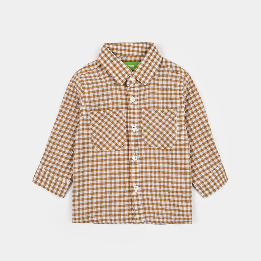 Infant Boys Yarn Dyed Shirt F/S (Full Of Fun)-Light/BROWN