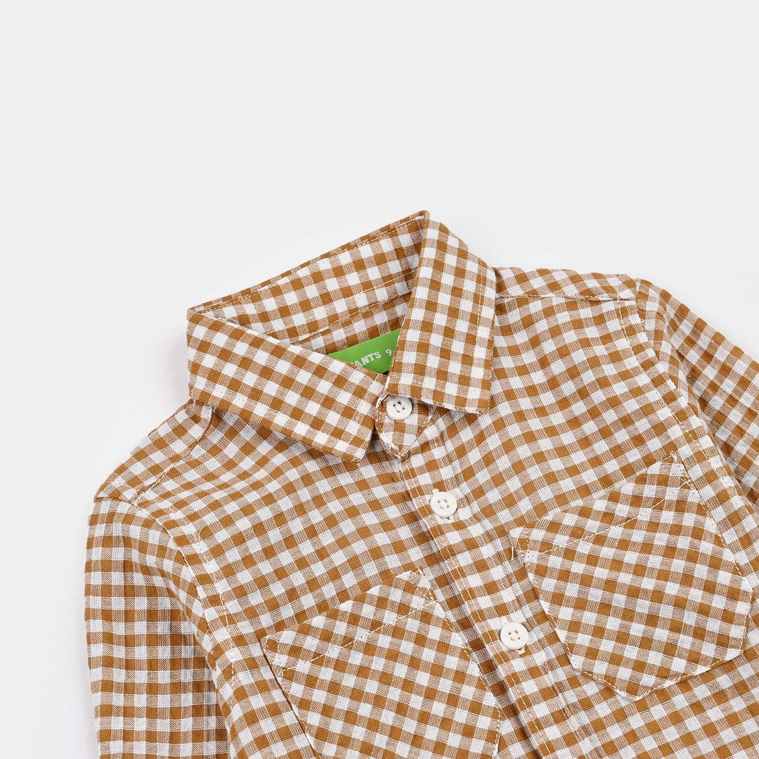 Infant Boys Yarn Dyed Shirt F/S (Full Of Fun)-Light/BROWN