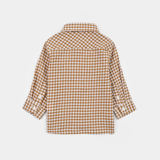 Infant Boys Yarn Dyed Shirt F/S (Full Of Fun)-Light/BROWN