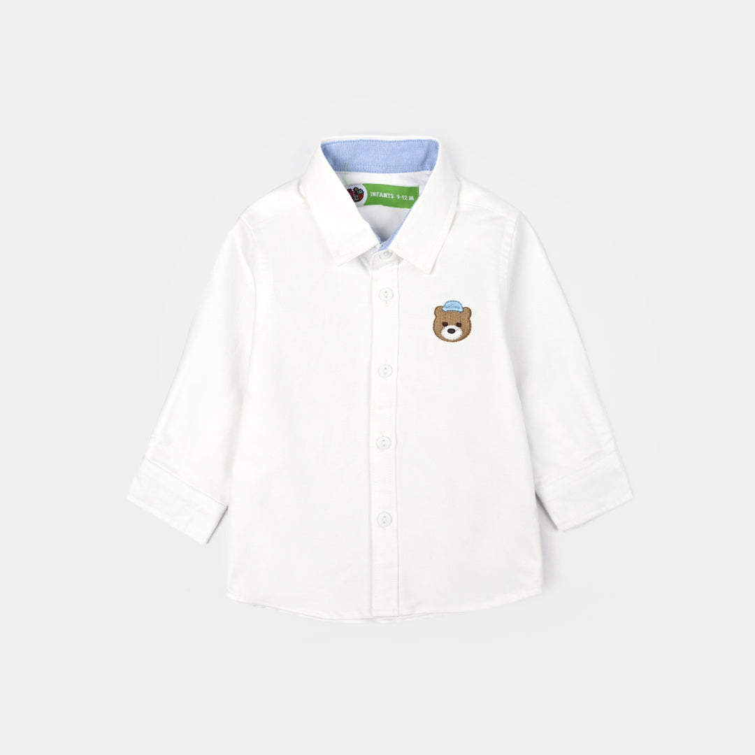 Infant Boys Oxford Shirt F/S (Bear)-WHITE