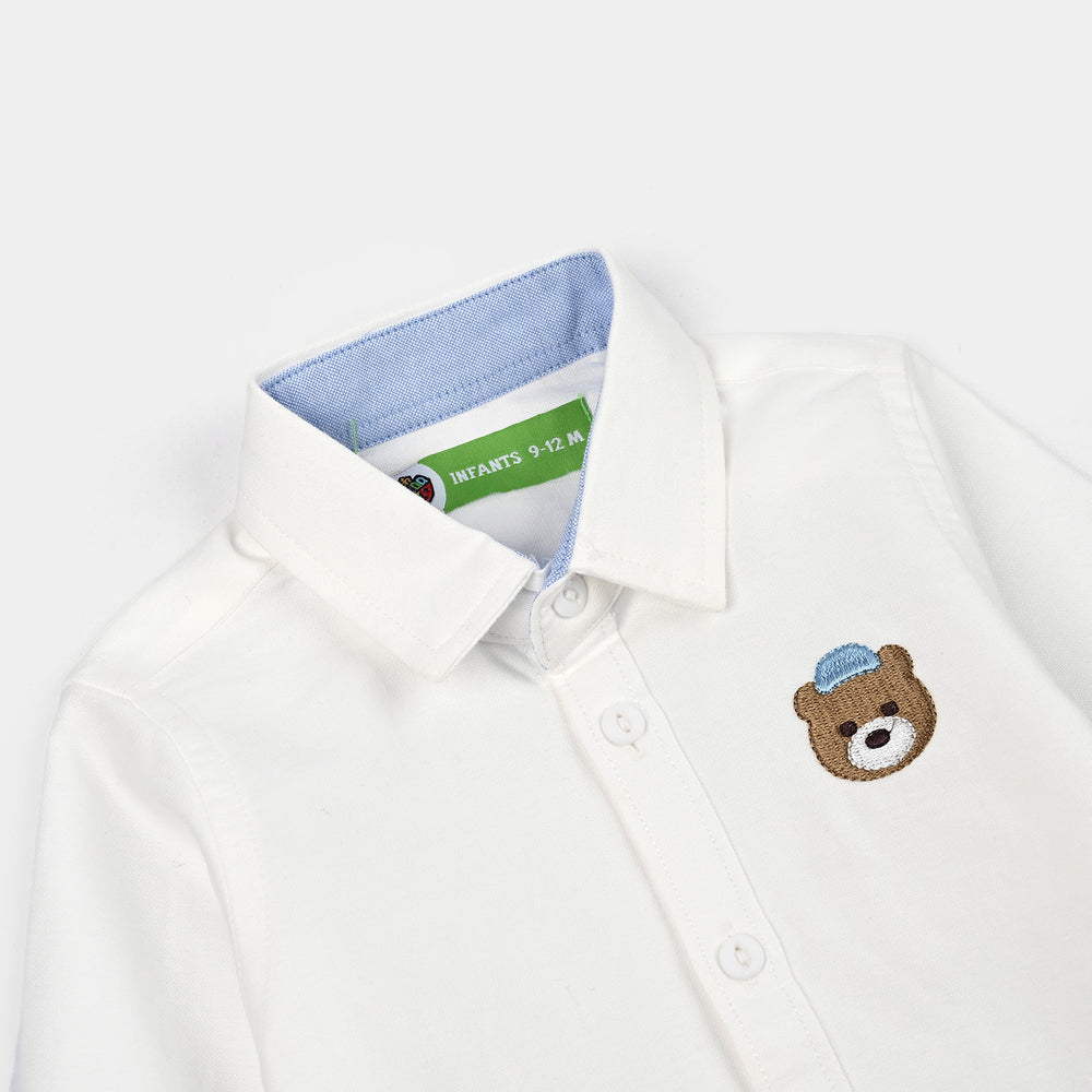 Infant Boys Oxford Shirt F/S (Bear)-WHITE
