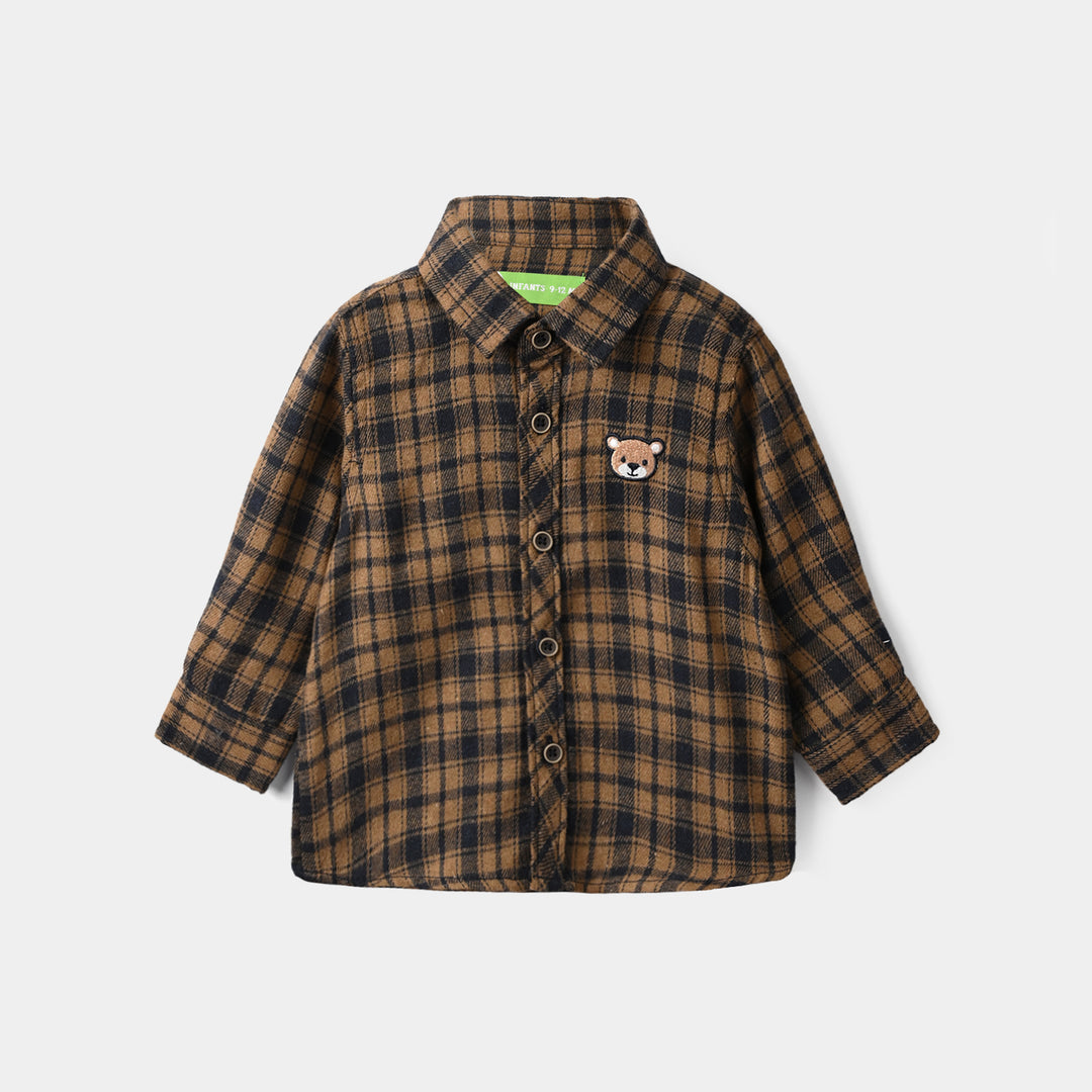 Infant Boys Flannel Shirt F/S (Bear)-BROWN