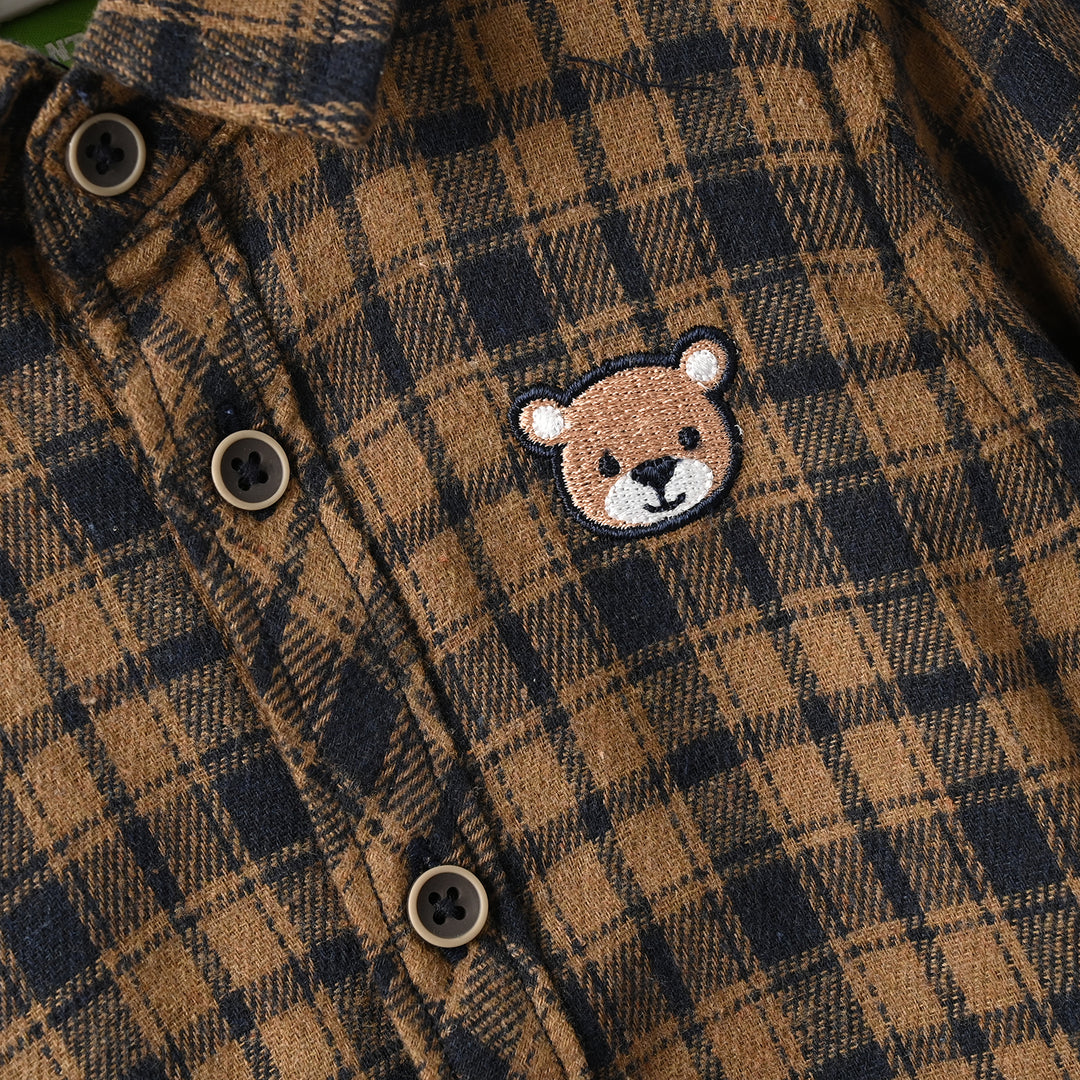 Infant Boys Flannel Shirt F/S (Bear)-BROWN