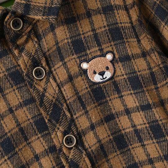 Infant Boys Flannel Shirt F/S (Bear)-BROWN