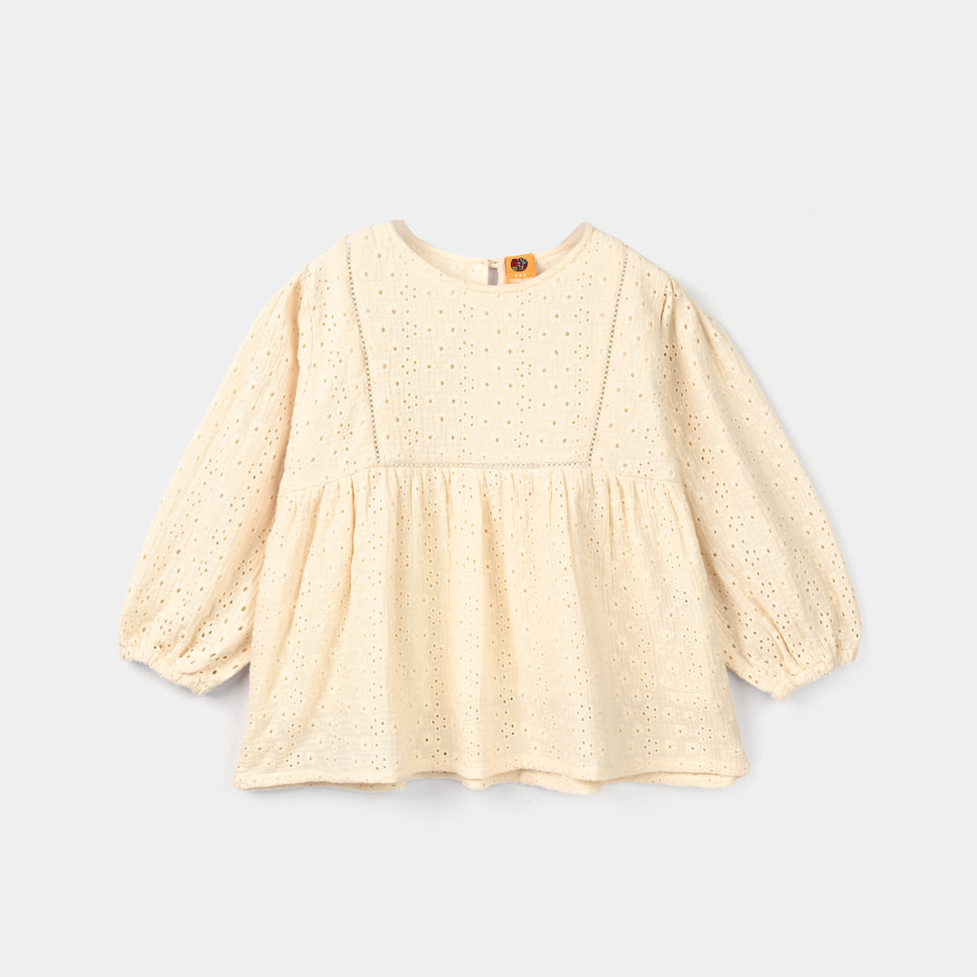 Girls Gauze Emb Top Wild Flower-Off White