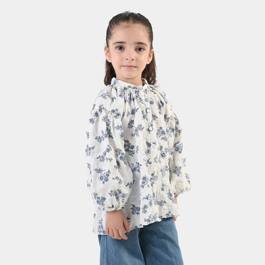 Girls Polyester Casual Top Vintage-WHITE