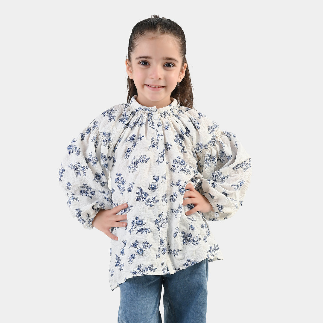 Girls Polyester Casual Top Vintage-WHITE