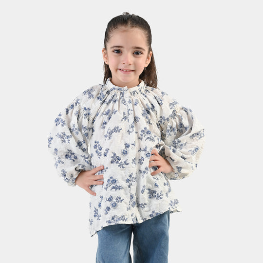 Girls Polyester Casual Top Vintage-WHITE