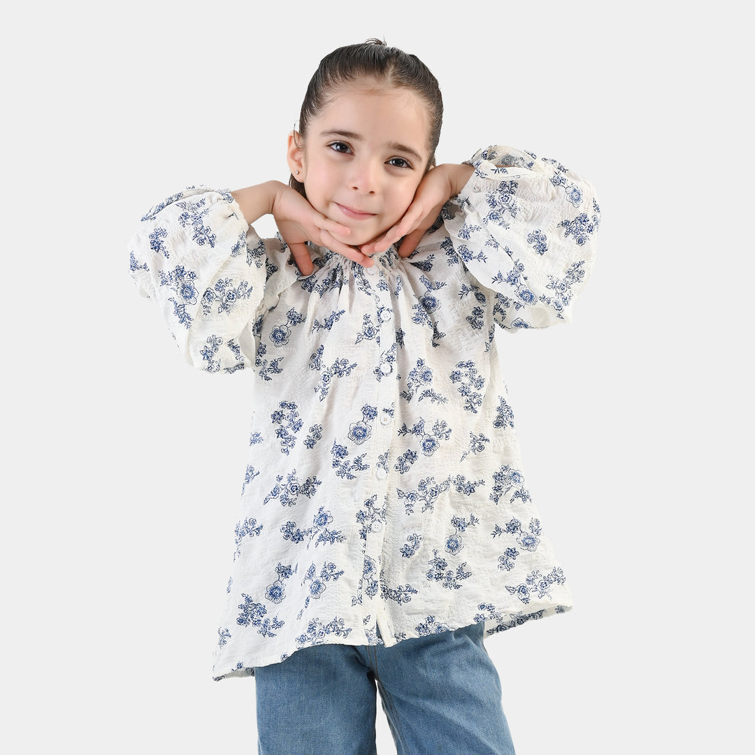 Girls Polyester Casual Top Vintage-WHITE