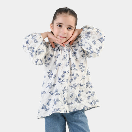 Girls Polyester Casual Top Vintage-WHITE