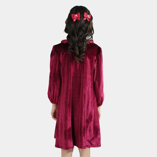 Girls Velvet Casual Frock Dream-MAROON