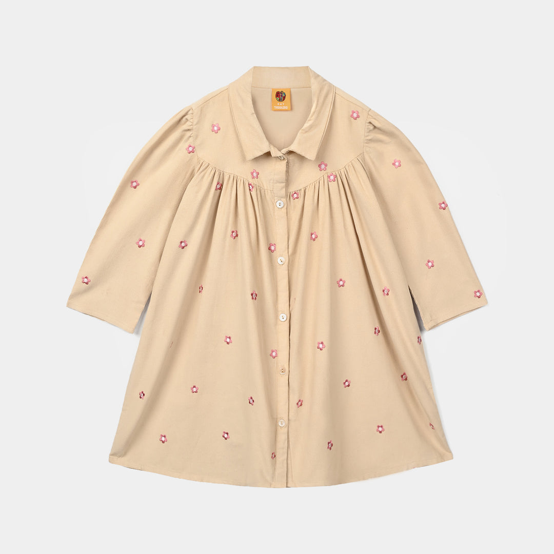 Girls Corduroy Emb Frock Vanilla - BEIGE