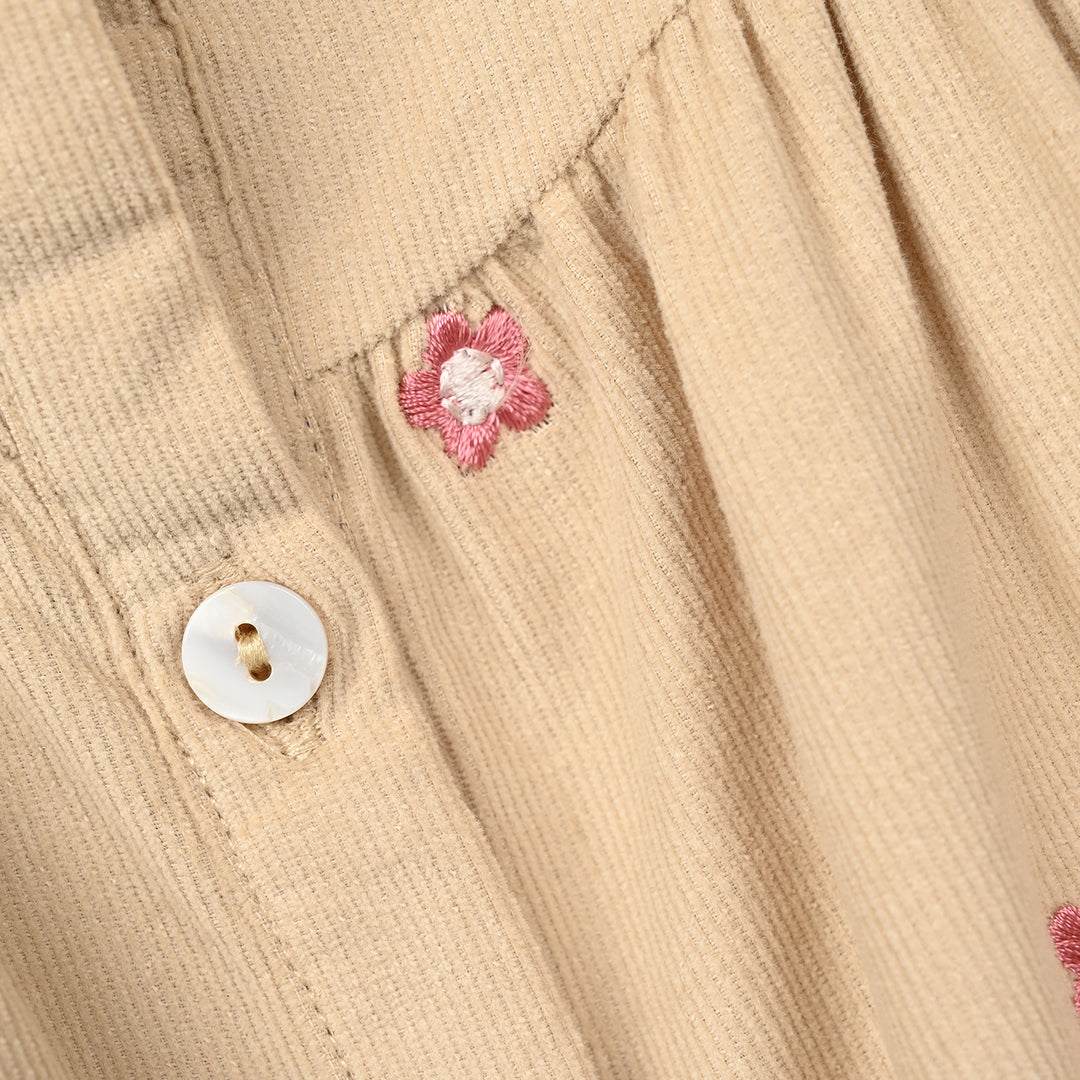 Girls Corduroy Emb Frock Vanilla - BEIGE