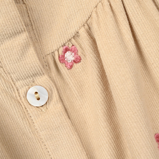 Girls Corduroy Emb Frock Vanilla - BEIGE