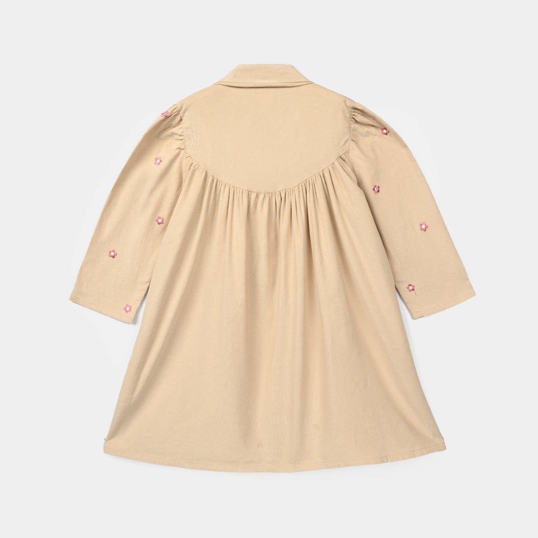 Girls Corduroy Emb Frock Vanilla - BEIGE