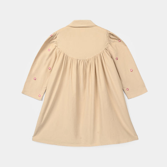 Girls Corduroy Emb Frock Vanilla - BEIGE