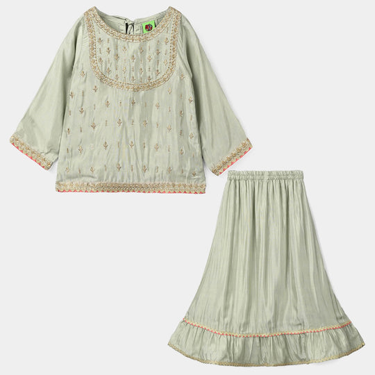 Infant Girls Raw Silk 2Pcs Boondi-Grape.Green