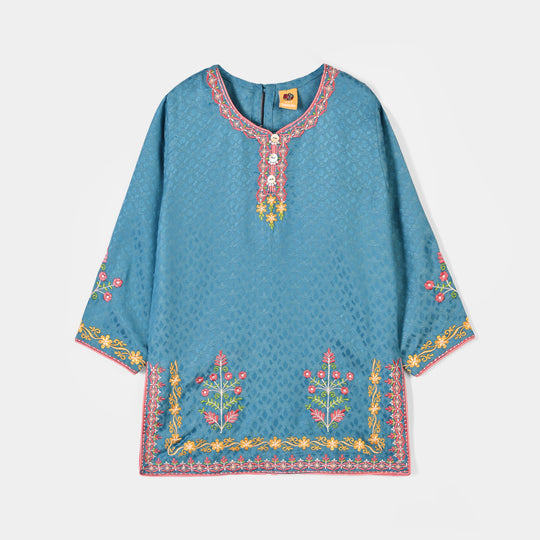 Girls Jacquard Emb 2Pcs Flower Waves-Teal