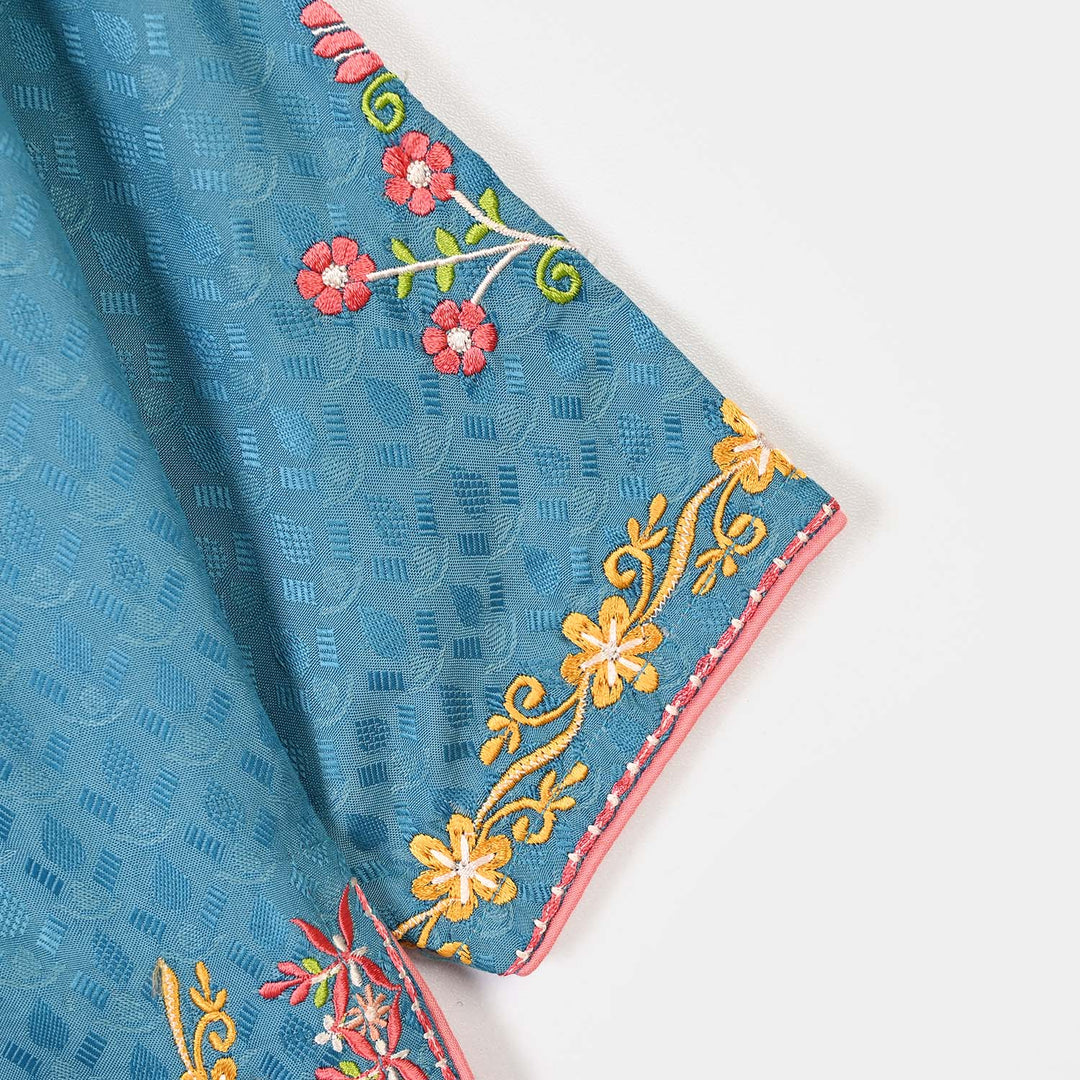 Girls Jacquard Emb 2Pcs Flower Waves-Teal