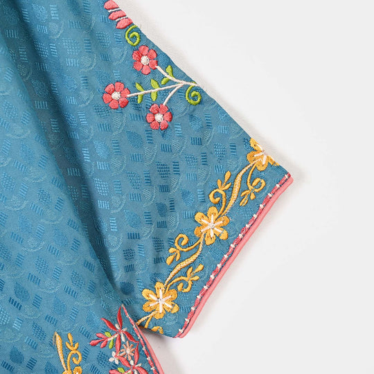 Girls Jacquard Emb 2Pcs Flower Waves-Teal