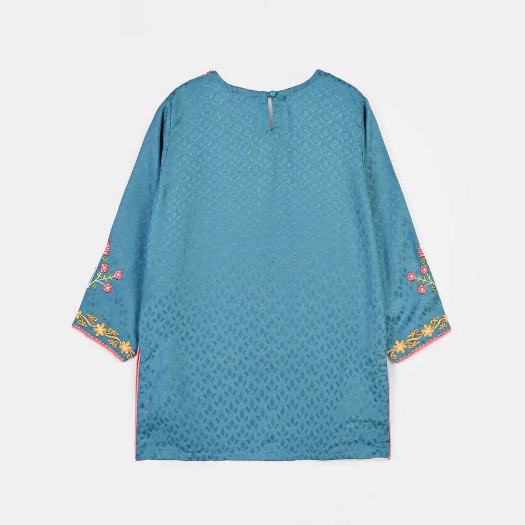 Girls Jacquard Emb 2Pcs Flower Waves-Teal