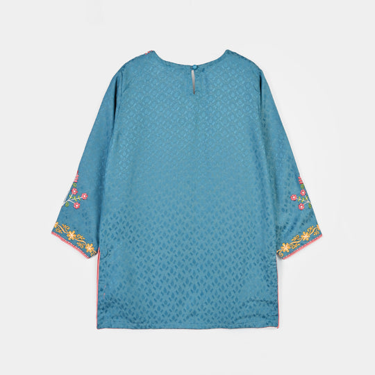 Girls Jacquard Emb 2Pcs Flower Waves-Teal