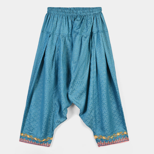 Girls Jacquard Emb 2Pcs Flower Waves-Teal