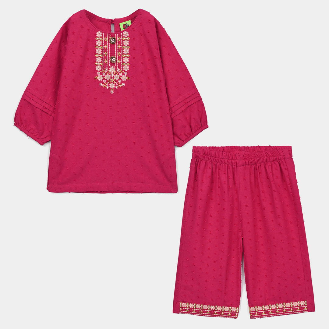 Infant Girls Cotton Brochia 2Pcs Elegant-Bright Pink