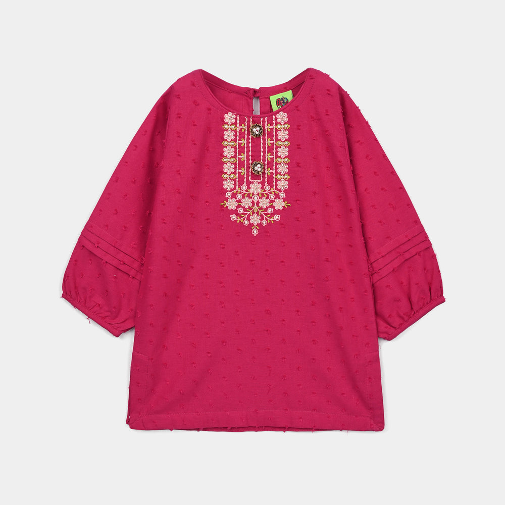 Infant Girls Cotton Brochia 2Pcs Elegant-Bright Pink