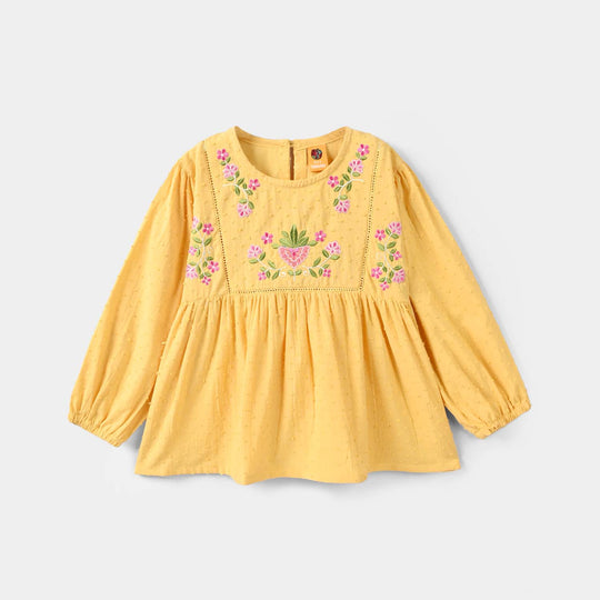 Girls Cotton Brochia Emb Top Sunny-Yellow