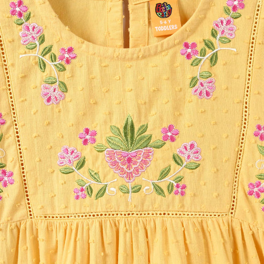 Girls Cotton Brochia Emb Top Sunny-Yellow