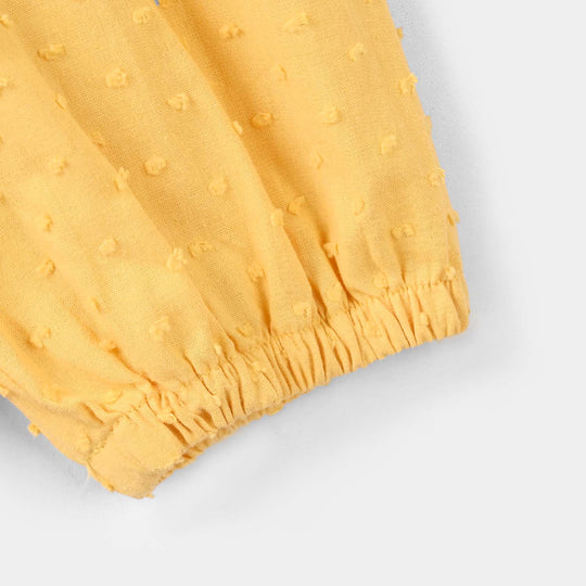 Girls Cotton Brochia Emb Top Sunny-Yellow