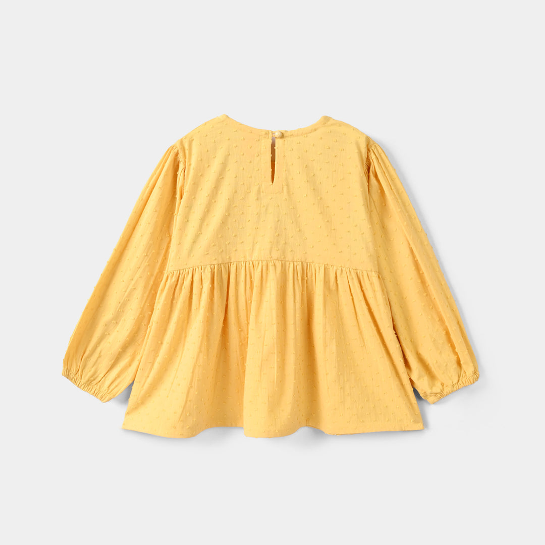 Girls Cotton Brochia Emb Top Sunny-Yellow