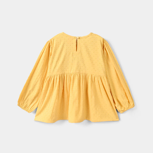 Girls Cotton Brochia Emb Top Sunny-Yellow