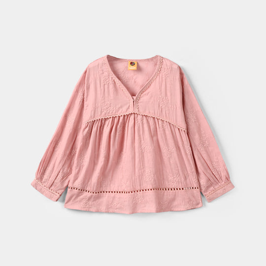Girls Cotton Emb Top Enchanted Flowers-Pink