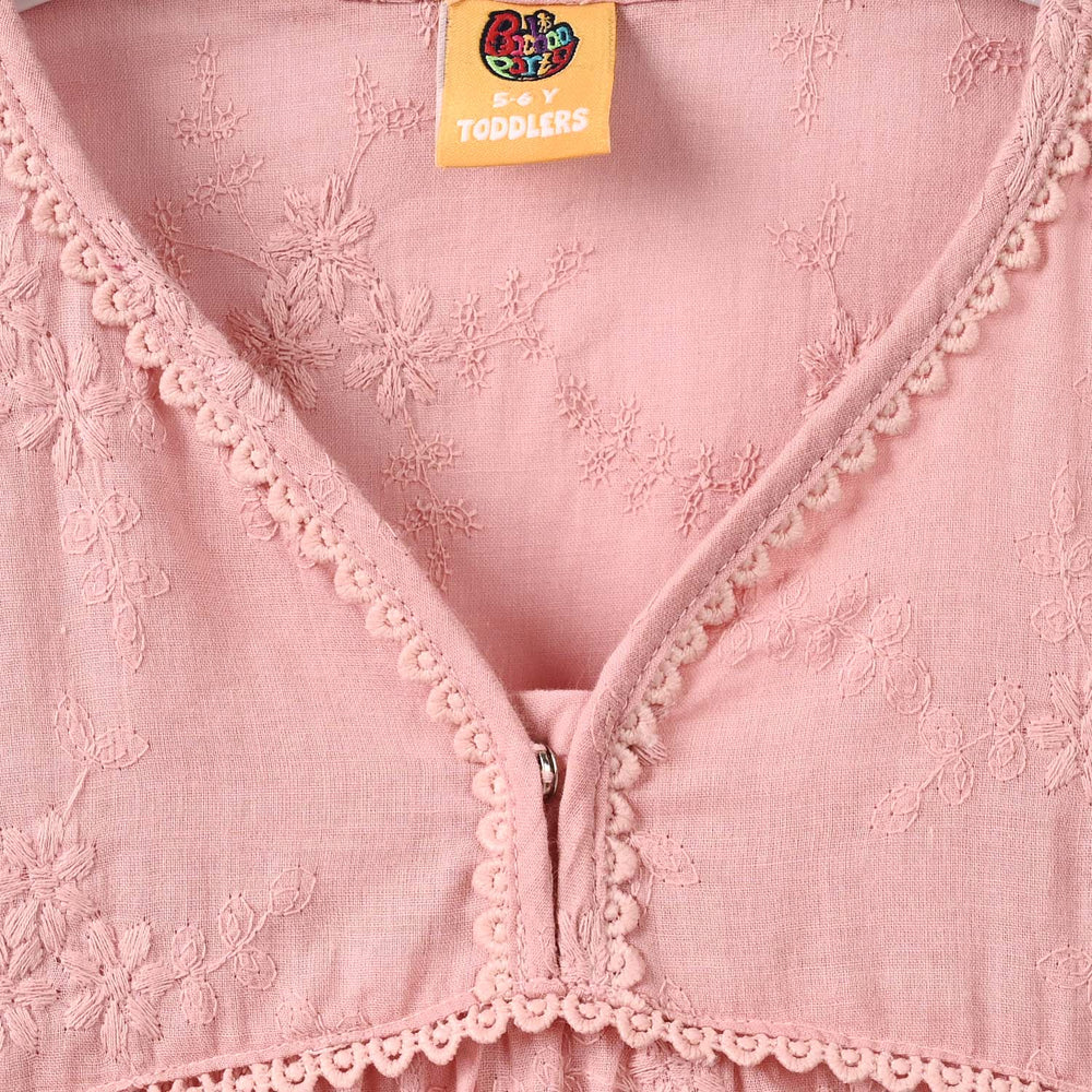 Girls Cotton Emb Top Enchanted Flowers-Pink