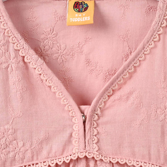 Girls Cotton Emb Top Enchanted Flowers-Pink