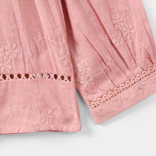 Girls Cotton Emb Top Enchanted Flowers-Pink
