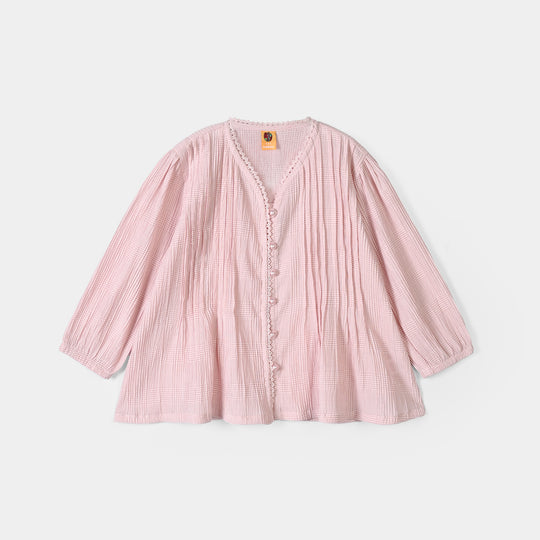 Girls Poly Crinkle Casual Top Candy-Baby Pink