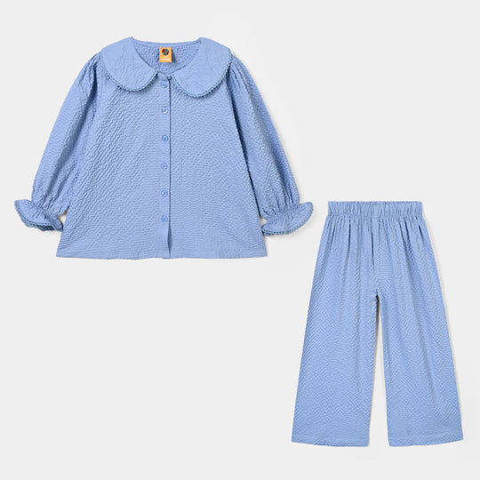 Girls Polyester Co-Ord Set Breeze- Steal Blue