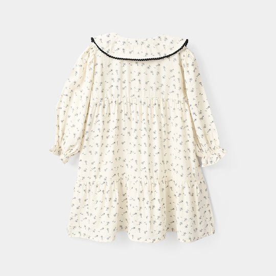 Girls Poly Viscose Casual Frock Sketch Flowers-WHITE