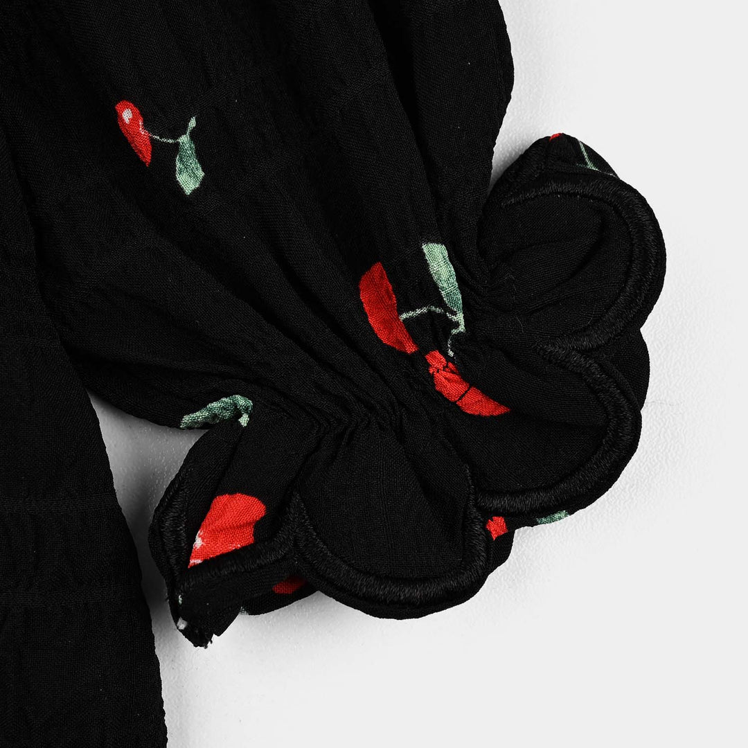 Girls Poly Crinkle Casual Top Cherry-BLACK