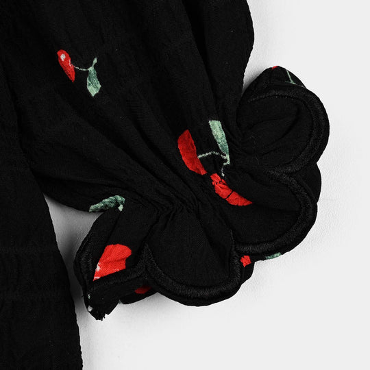 Girls Poly Crinkle Casual Top Cherry-BLACK