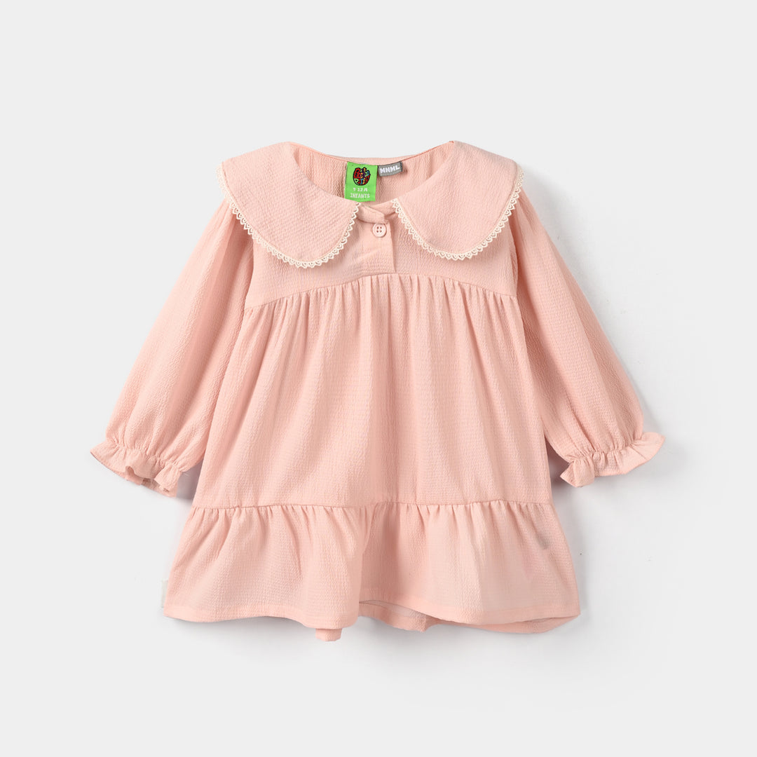 Infant Girls Poly Crinkle Casual Frock Dusky-Baby.Pink