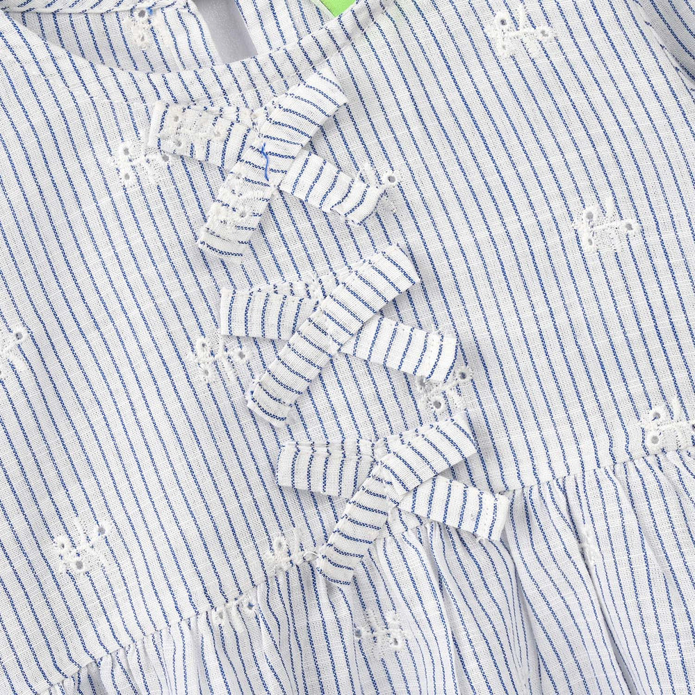 Infant Girls Poly Cotton Emb Top - Blue Stripes