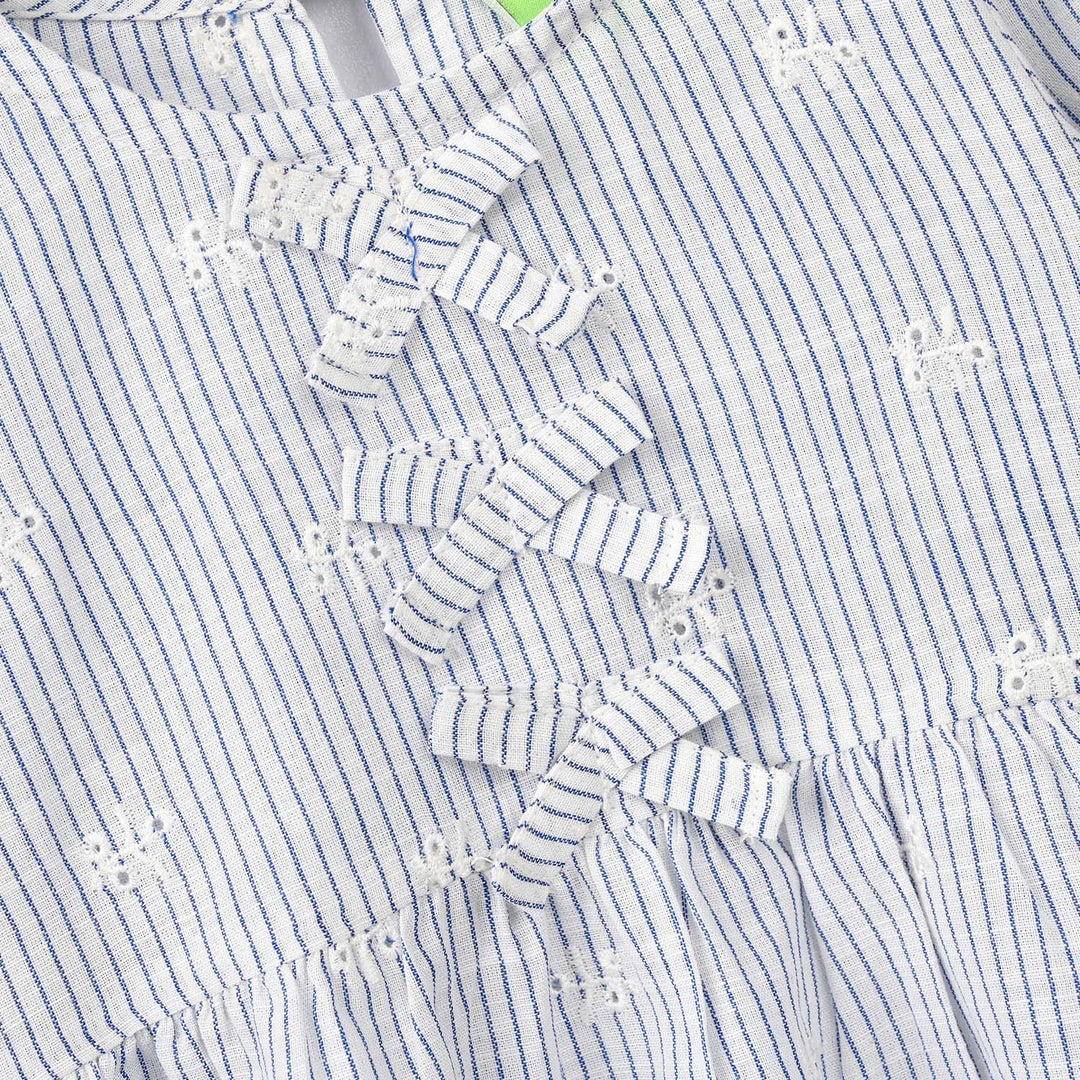 Infant Girls Poly Cotton Emb Top - Blue Stripes