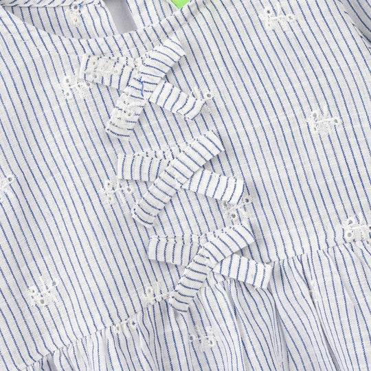Infant Girls Poly Cotton Emb Top - Blue Stripes