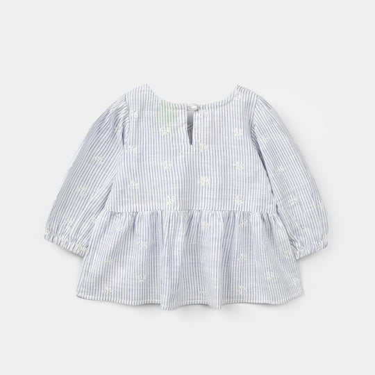 Infant Girls Poly Cotton Emb Top - Blue Stripes