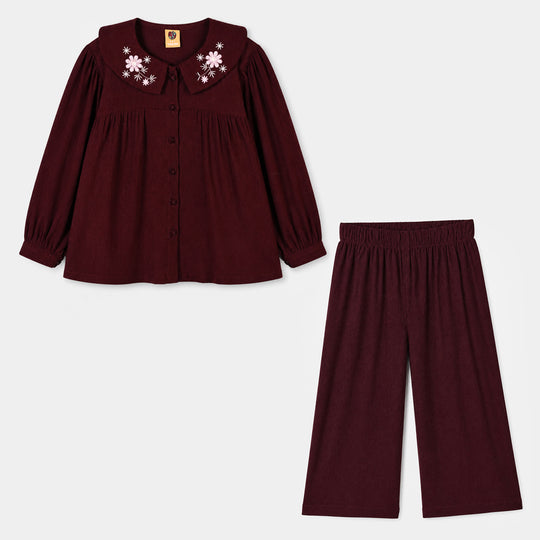 Girls Poly Crinkle Emb Co-Ord Set Rose